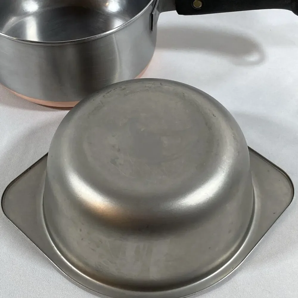Revere Ware 1 Qt Quart Copper Bottom Sauce Pan Boiler Insert Lid Stainless Steel